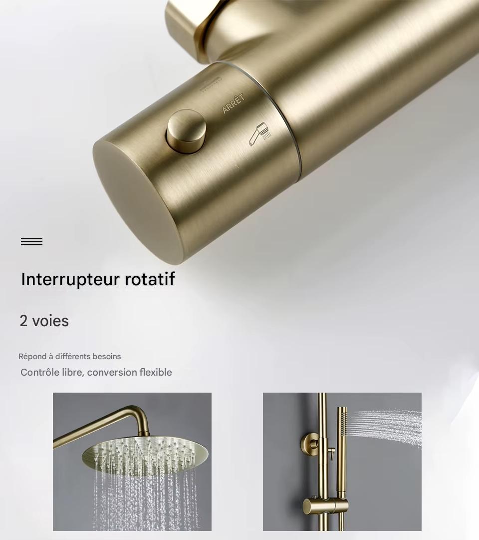 Colonne de douche thermostatique or brossé - AquaZenith